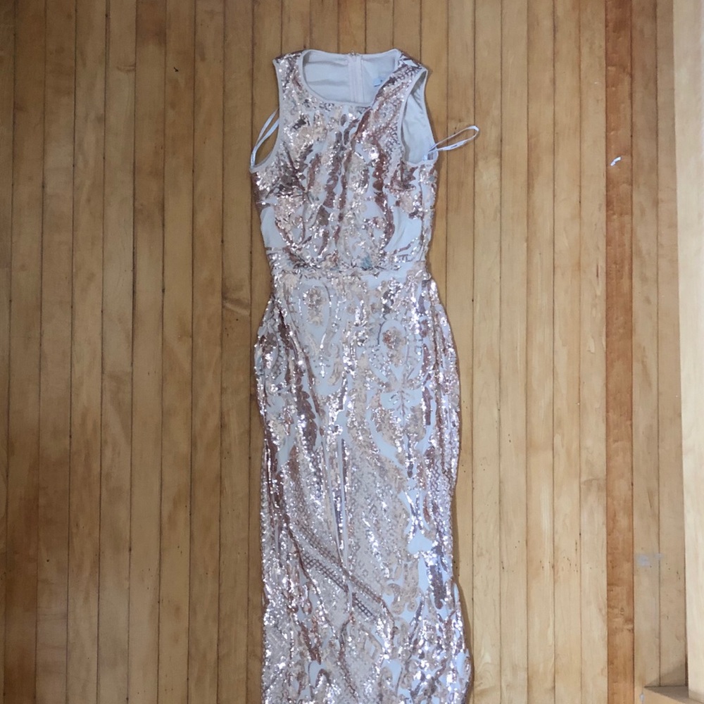 Papaya floor length sequined gown